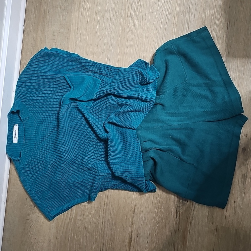 Teal Knit Top and Shorts Set